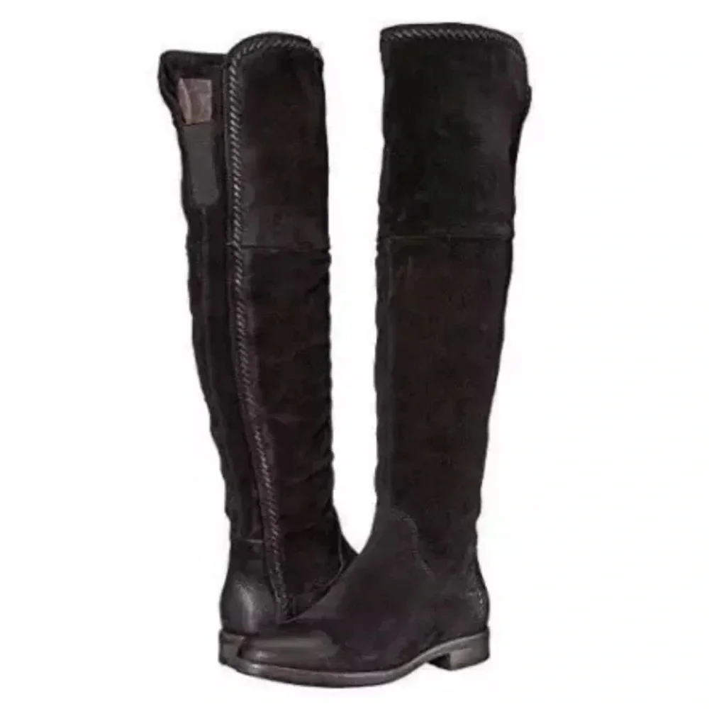 Miz Mooz Black Suede Over The Knee Side Zip Slip On Flat Boots Size 36